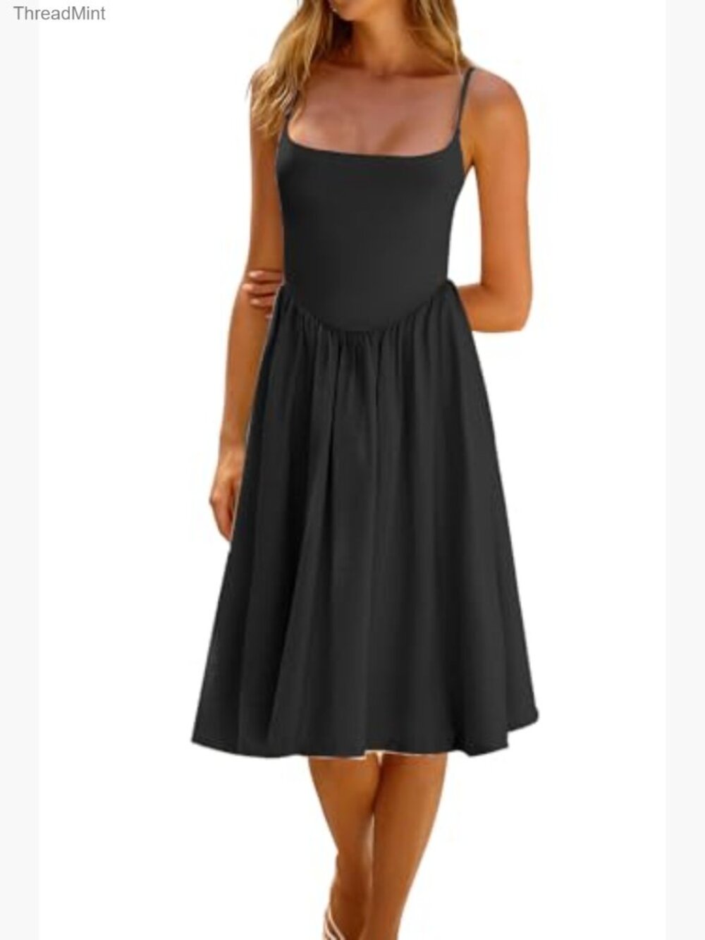 Women's Sleeveless Spaghetti Strap A-Line Midi Sundress - Picture 5 of 7
